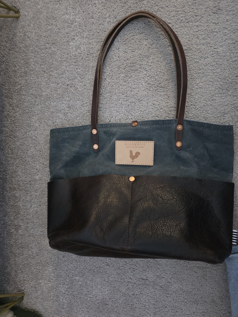 Canvas & Real Leather Two-Tone Tote Bag Meanwhile Back On The Farm